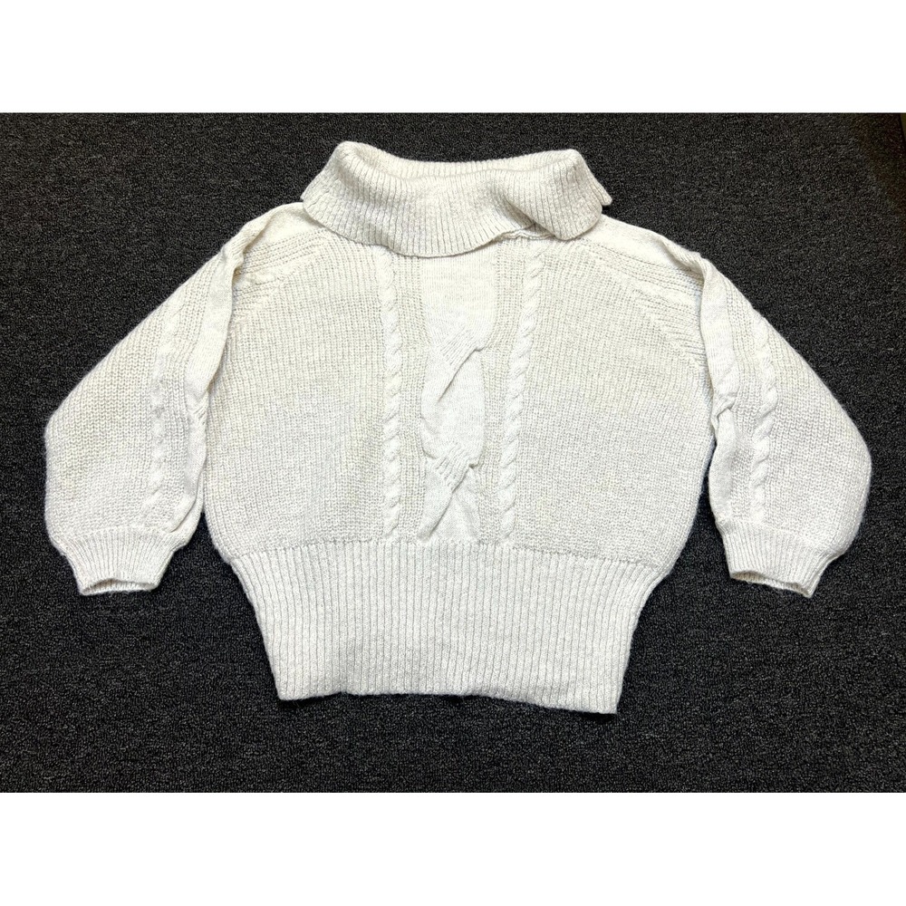 Dazy Sweater Womens Large White Cable Knit Ribbed Trim Raglan Sleeve Turtle Neck